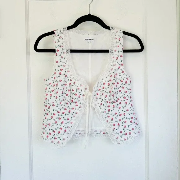 Reformation Rosalie Linen Tie Front‎ Top Alyssa Floral Womens 0 - Picture 7 of 10